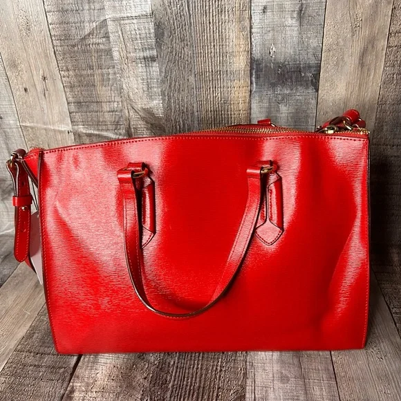 RLL Ralph Lauren Red Leather tote shoulder Handbag - Picture 4 of 15